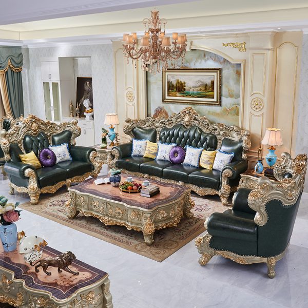 European head layer yellow cowhide sofa living room combination