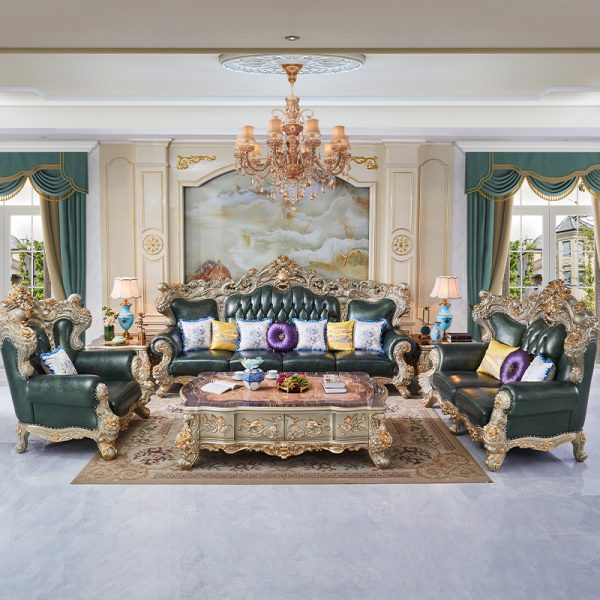 European head layer yellow cowhide sofa living room combination - Image 2