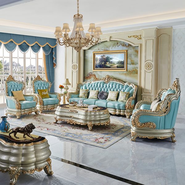 European Head Layer Yellow Cowhide Sofa 124 Combination - Image 2