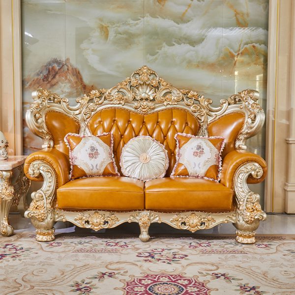European Head Layer Yellow Cowhide Sofa 123 Combination - Image 3