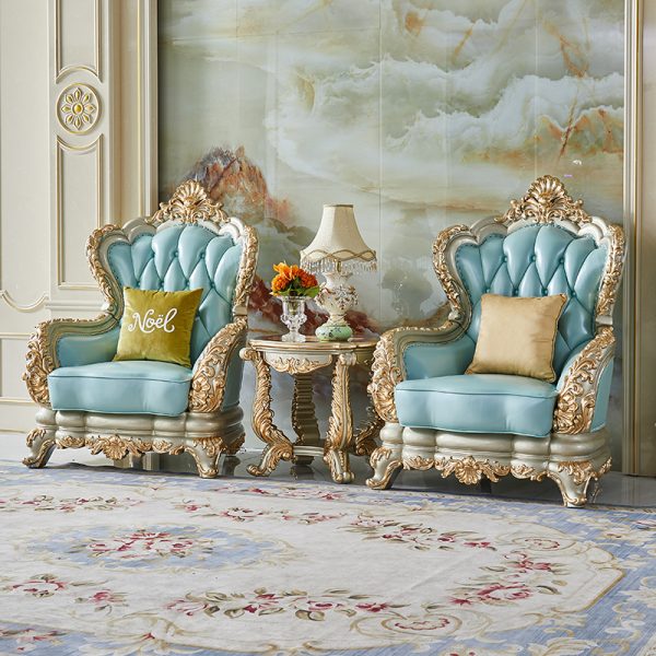 European Head Layer Yellow Cowhide Sofa 124 Combination - Image 3