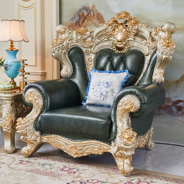 European head layer yellow cowhide sofa living room combination - Image 5