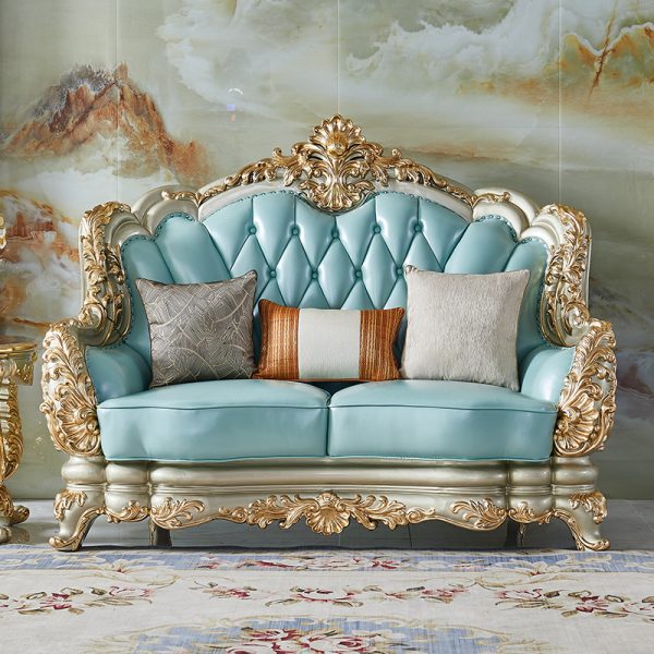 European Head Layer Yellow Cowhide Sofa 124 Combination - Image 5