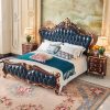 European Leather Bed Double Rubberwood Carved Bed - Image 2