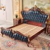 European Leather Bed Double Rubberwood Carved Bed - Image 3