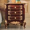European Leather Bed Double Rubberwood Carved Bed - Image 4