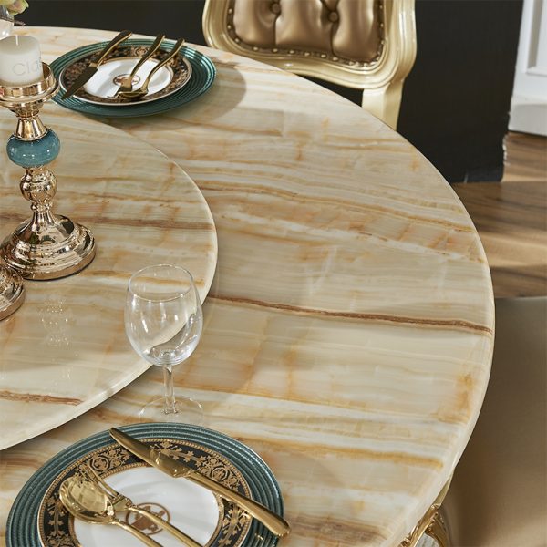 European marble dining table round table rubber wood household dining table - Image 4
